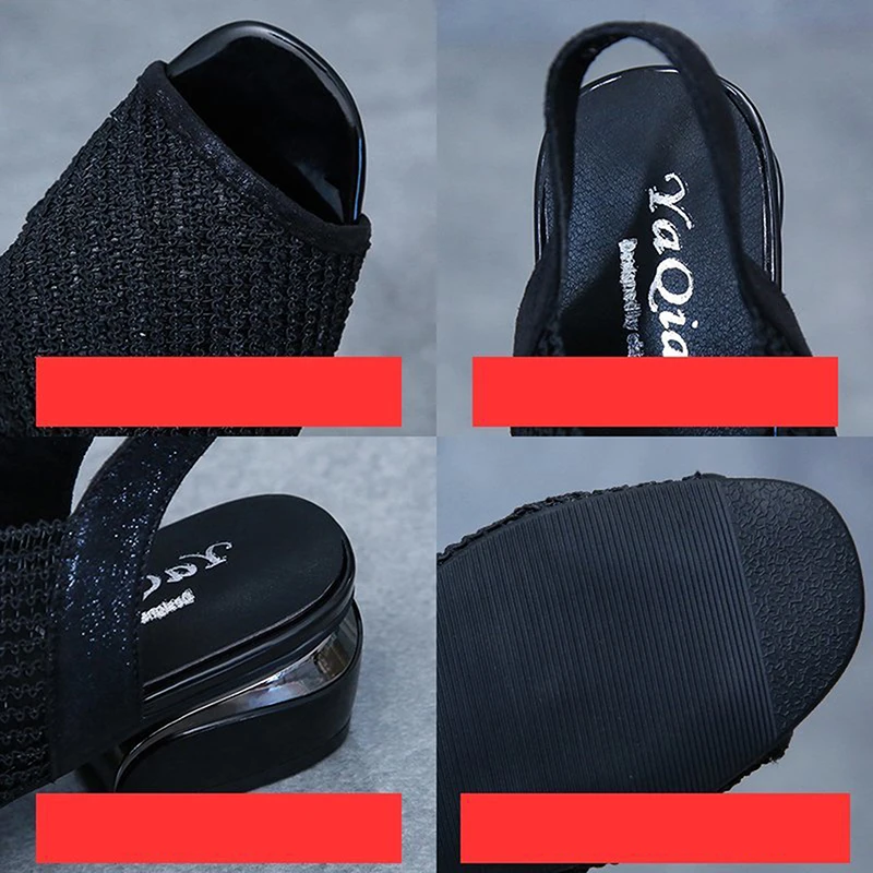 

2021 Women Sandals New Spring Square Heel Slingback Sandals Slippers Mules Shoes Woman Mesh Open Toe Female Slip On Shoes