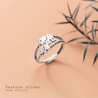100 real 925 sterling silver mom and baby elephants adjustable rings cute double elephants jewelry for women fine jewelry j0036