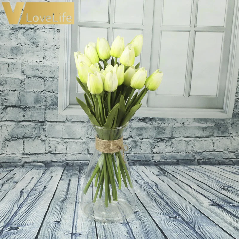 light green 10 шт. искусственные тюльпаны цветы PE Роза декор лаванды цвета орех и хвост латекса для Свадебная вечеринка Декор, свадебный букет - Цвет: light green