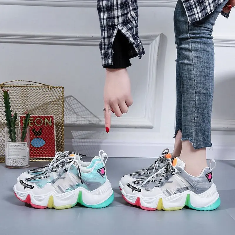 

Women Fashion Chunky Sneakers Female Summer Ladies Casual Shoes Colorful Mesh Lace Up Platforms Feminino Trainers Dad Shoes