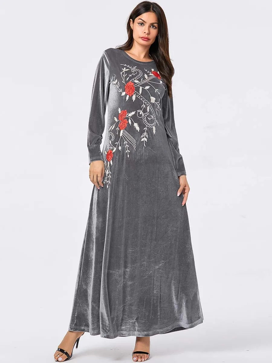 Дубай женское бархатное длинное мусульманское платье абайя зеленые макси платья