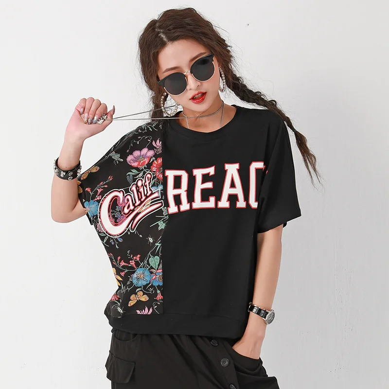 

Summer New Arrivals Ladies Tops Fashion Letter Printing Short Sleeve T-shirt Female Loose Tees For Women Batwing Styles O Neck