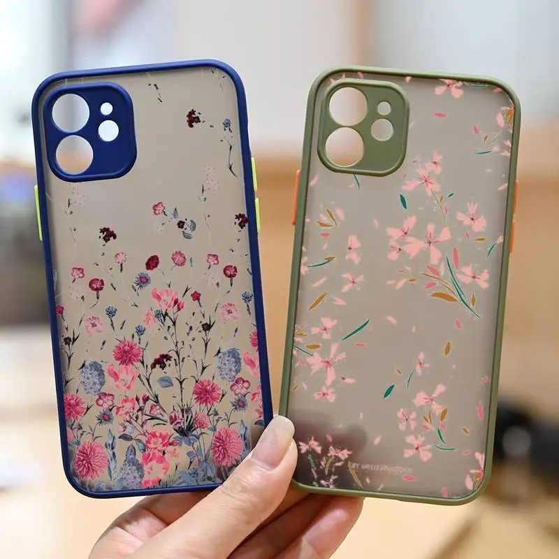 

Fashion Cute Flowers Phone Case matte transparent Funda For Army Green iPhone 7 8 x xs xr 11 12 13 pro plus max mini Clear