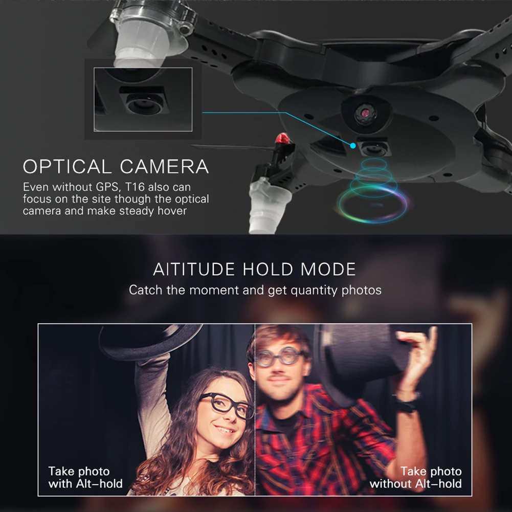 Flytec T16 складной карманный Радиоуправляемый Дрон Квадрокоптер высокой четкости