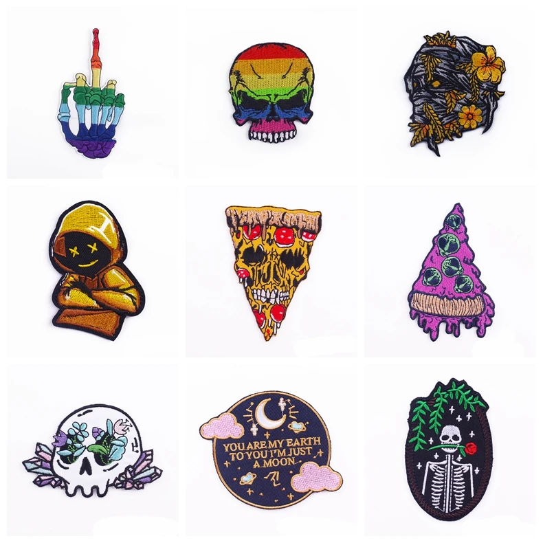 

Pulaqi Skull Skeleton Badge Patch Iron On Patches On Clothes Applique Sewing Jacket Embroidery Patches Clothing Sticker Patch