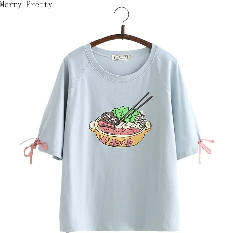 Принт с героями мультфильмов шнуровке Kawaii футболка для женщин 2020 Harajuku Ullzang Модная хлопковая одежда Топы