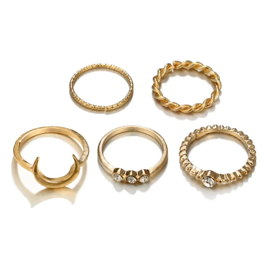 Модный женский набор колец с кристаллами и звездами богемные металлические