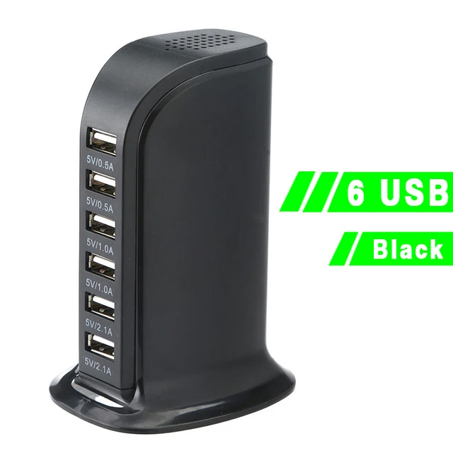 6 USB Black Зарядное устройство usb Multi концентратор зарядка через usb док-станция Универсальный держатель для мобильного телефона для рабочего стола, настенные домашние зарядные устройства Путешествия адаптер питания от сети - Тип штекера: 6 USB Black