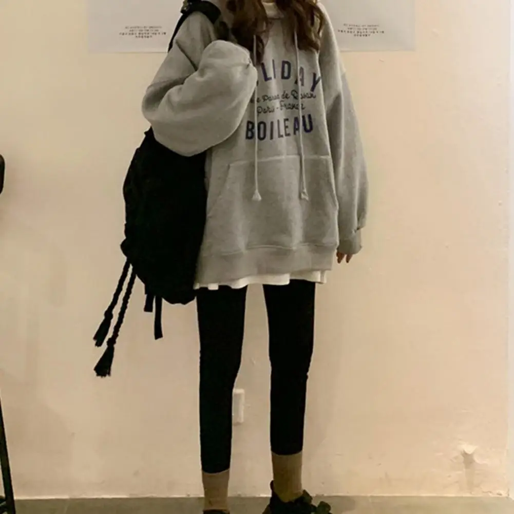 Women Hoodies Autumn Winter Long Sleeve Letters Print Pocket Loose Hoodie Sweatshirt Blouse Ladies Soft Warm Oversize Pullovers