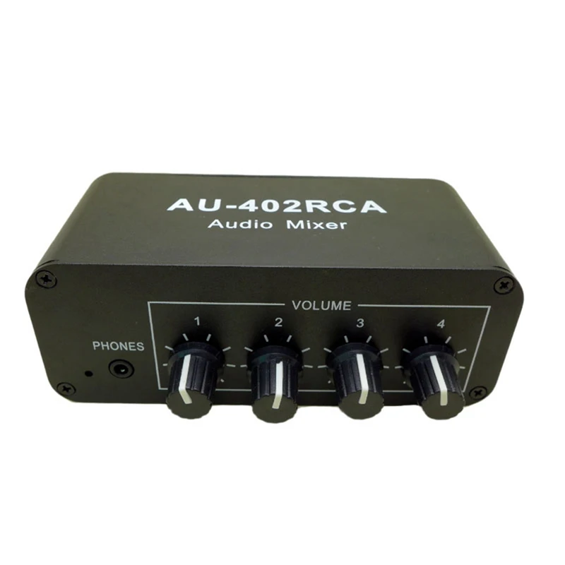 Multi-Source RCA Mixer Stereo Audio Reverberator 4 Input 2 Output Audio Switch Switcher Driver Headphone Volume Control