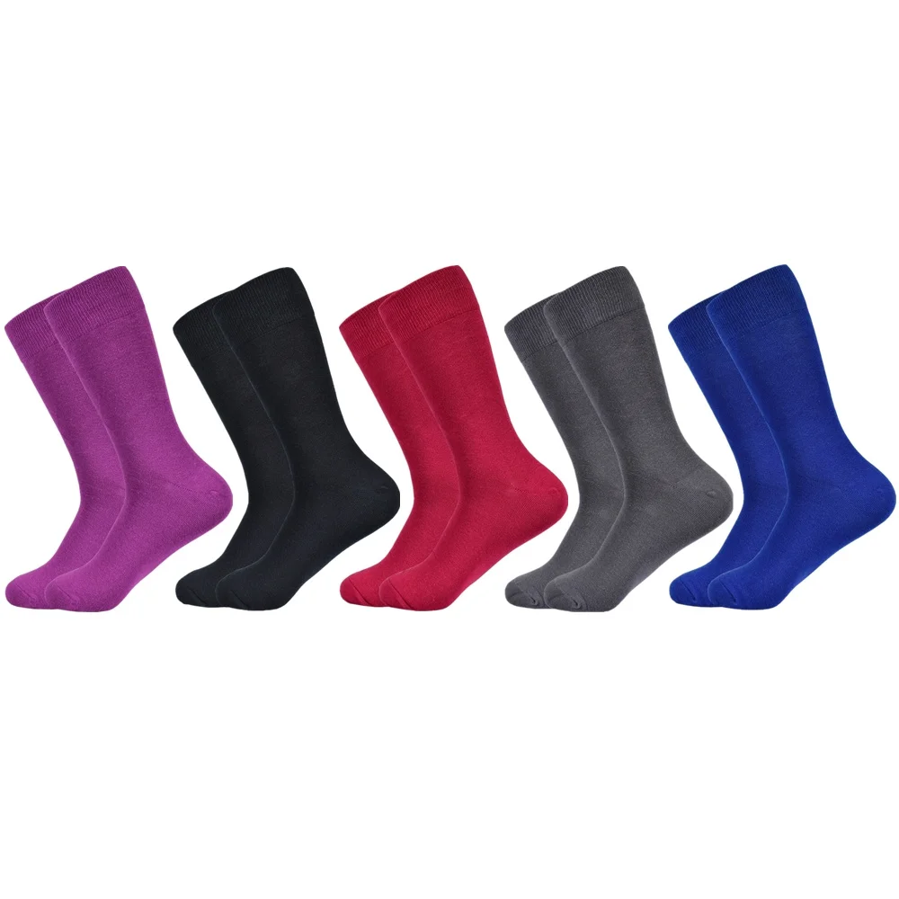 5 pairs socks-A1 Мужские носки, новинка, одноцветные хлопковые носки, черные, синие, красные, фиолетовые, желтые, зеленые носки, цветные, Полноразмерные, Классические мужские носки - Цвет: 5 pairs socks-A1