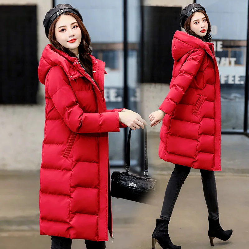 Winter Cotton Jacket Female 2021 Hooded Black Coat Women Long Parkas Ladies Jackets Korean Style Casaco Feminino Inverno Gxy163