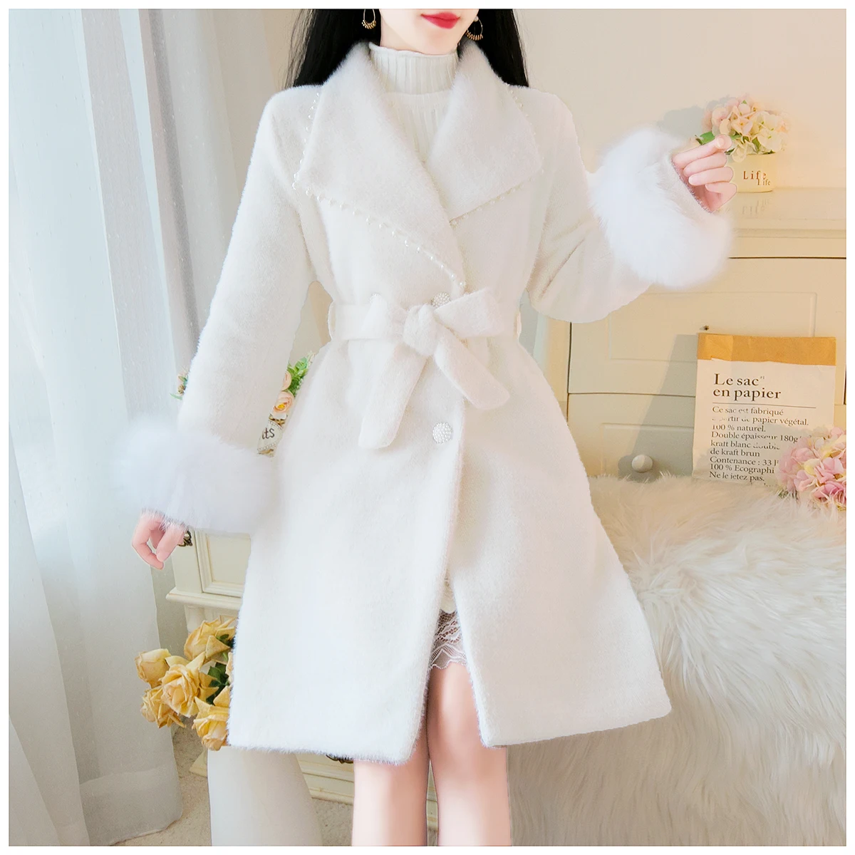 

Новинка 2021, зимнее женское двубортное пальто DALMAZZO с бисером и отложным воротником, женское плотное теплое шерстяное пальто, верхняя одежда