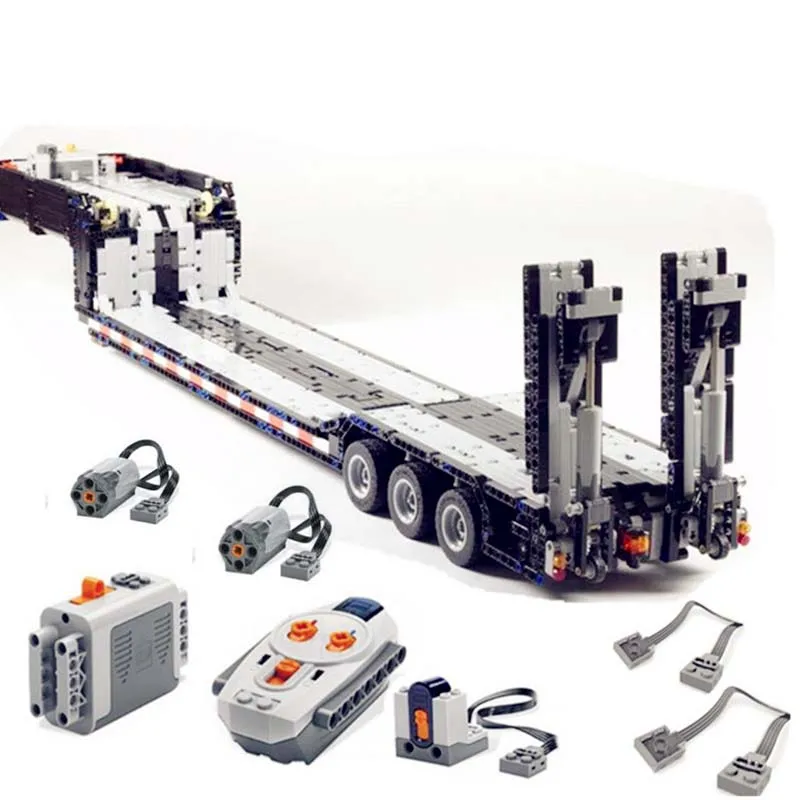 

2021 High-Tech New MOC RC Power Mobile Building low loader with ramps Carriage Towing head Children's birthday gift