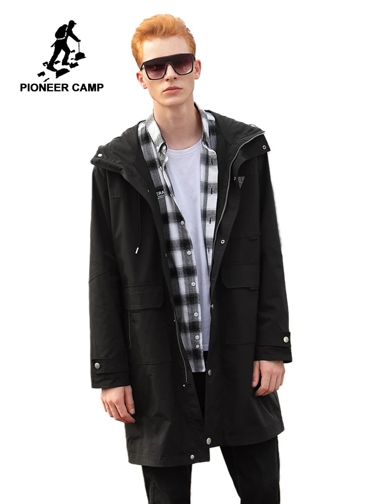 Мужской длинный Тренч Pioneer Camp черный Повседневная ветровка на осень AFY908373 2019 |