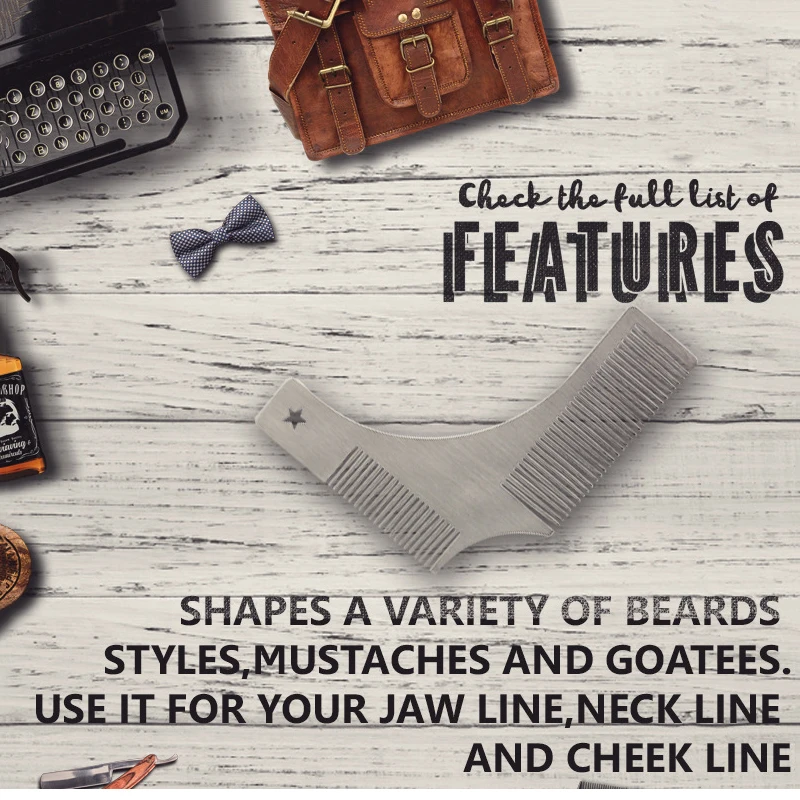 Расческа для укладки бороды Антистатическая с прямым углом из нержавеющей стали