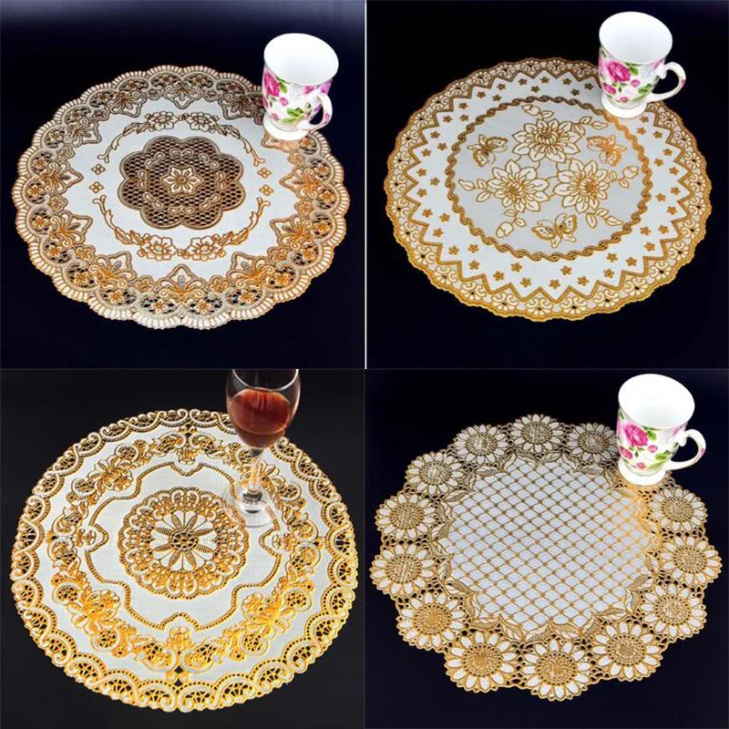 2021 Горячее предложение! Кружевное ПВХ Золото пластиковый стол место коврик