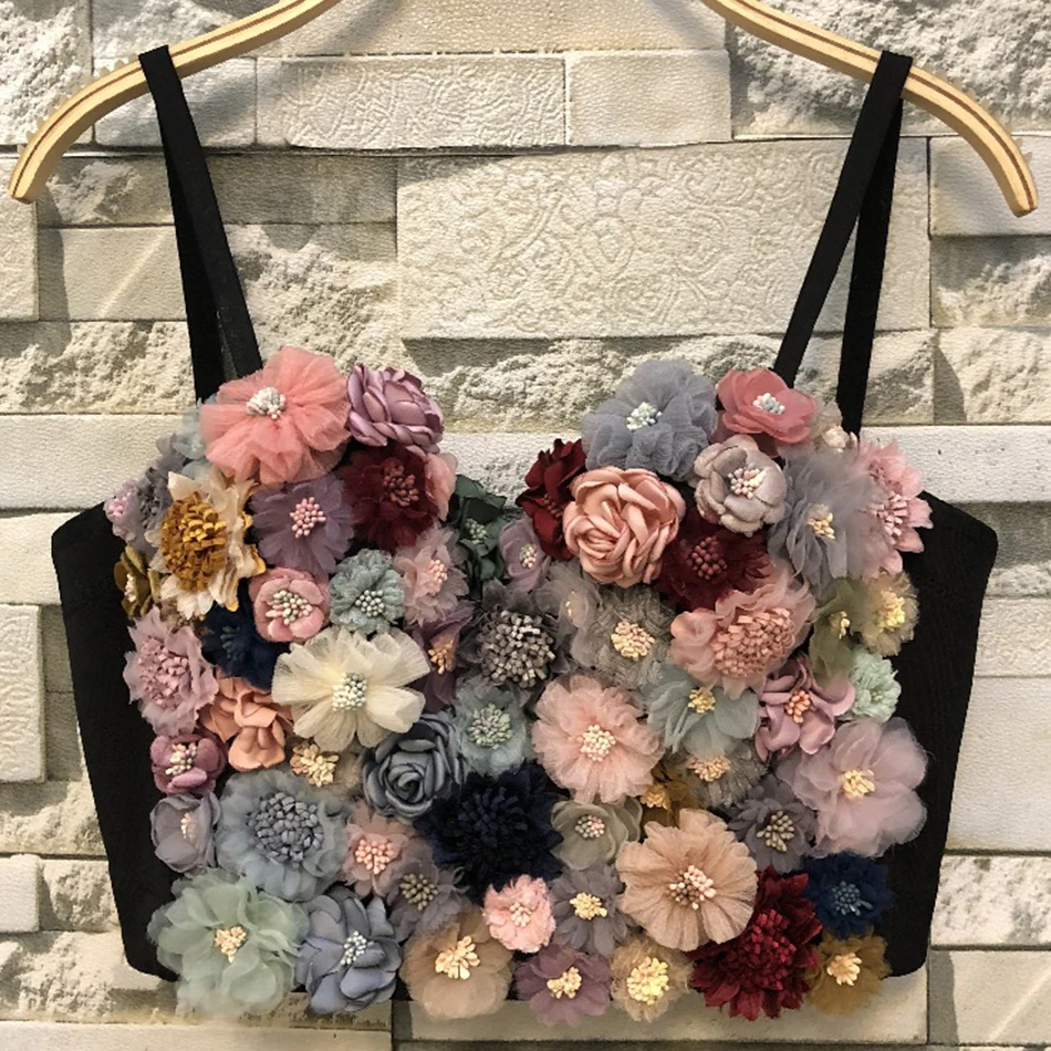 

Miss Water 2020 New Summer Women Runway Tops With Beaded flower Spaghetti Strap Sleeveless Hot Celebrity Party Club Tops Vestido