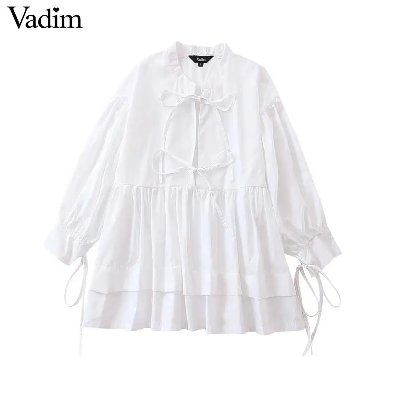 Vadim милый женский белый Свободная блузка с галстуком бабочкой рукавом три