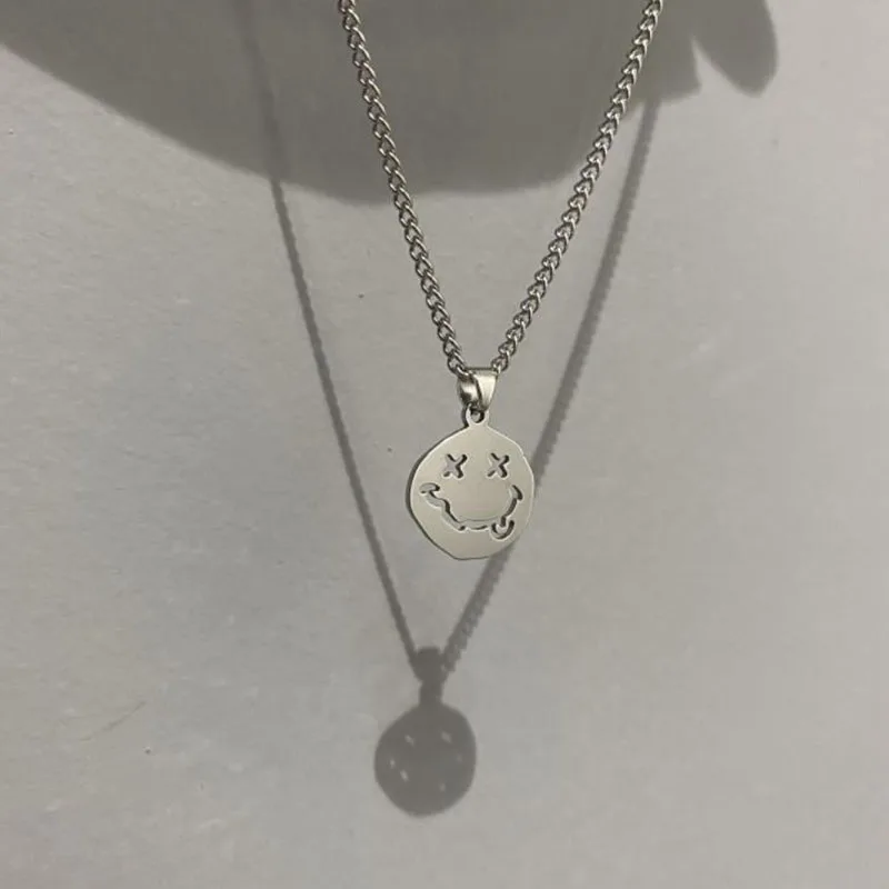 

Smile Face Necklace Women Chain Figure Pendant Necklaces Girl Jewelry Silver Color Trendy Kpop Zinc Alloy Collares