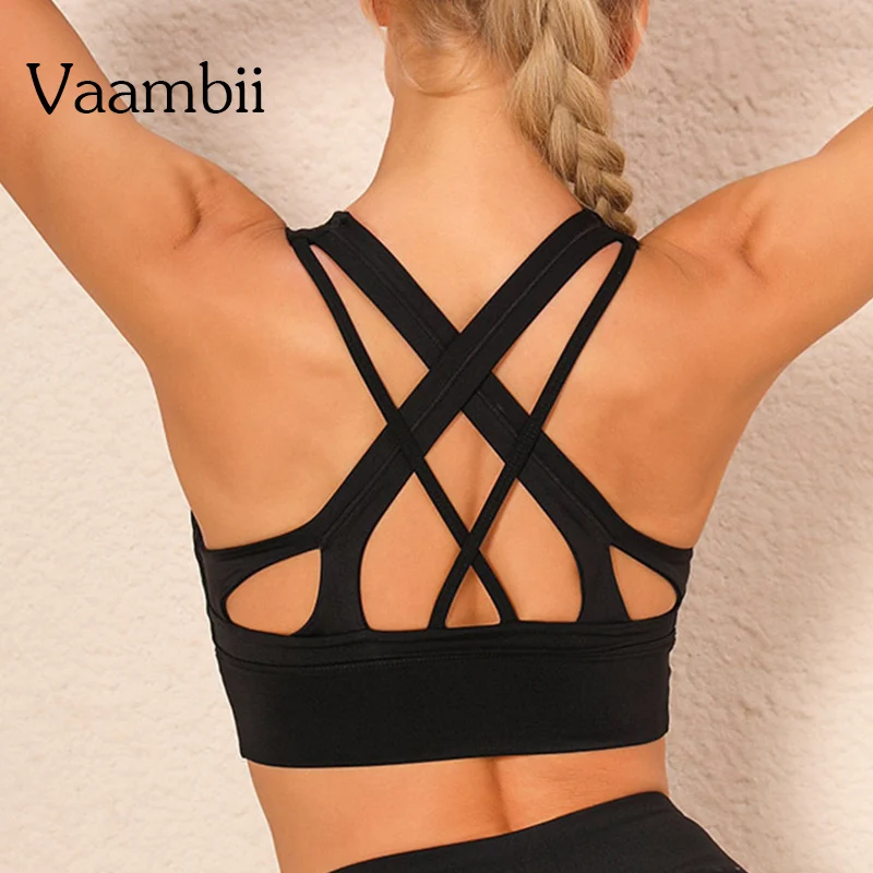 

Women's Criss Cross Bra Pitted Workout Top Open Back Seamless Gym Sports Top Fitness Bra Without Bones Brassiere Yoga Clothes
