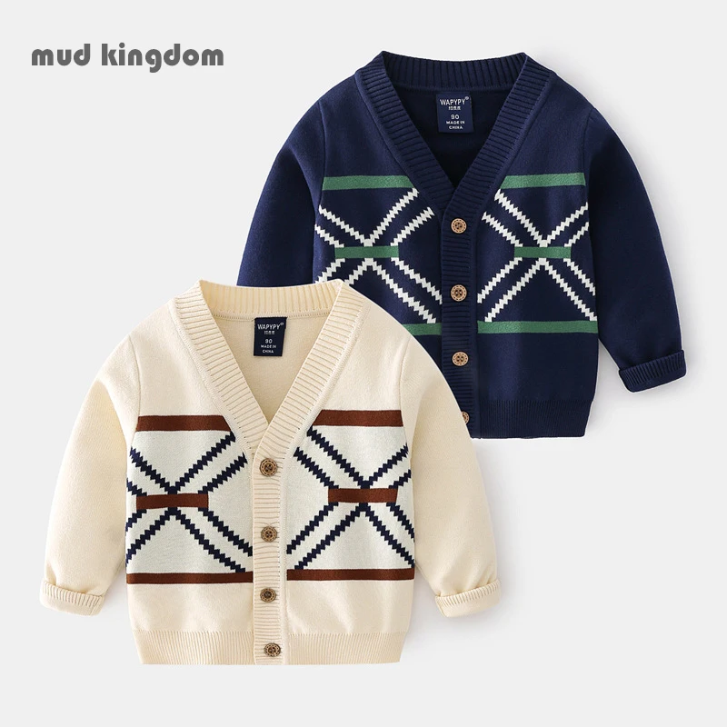 

Mudkingdom Toddler Boy Cardigan Sweater V-Neck Button Kids Outerwear Casual Daily Soft Cotton for Children Clothes Autumn Spring