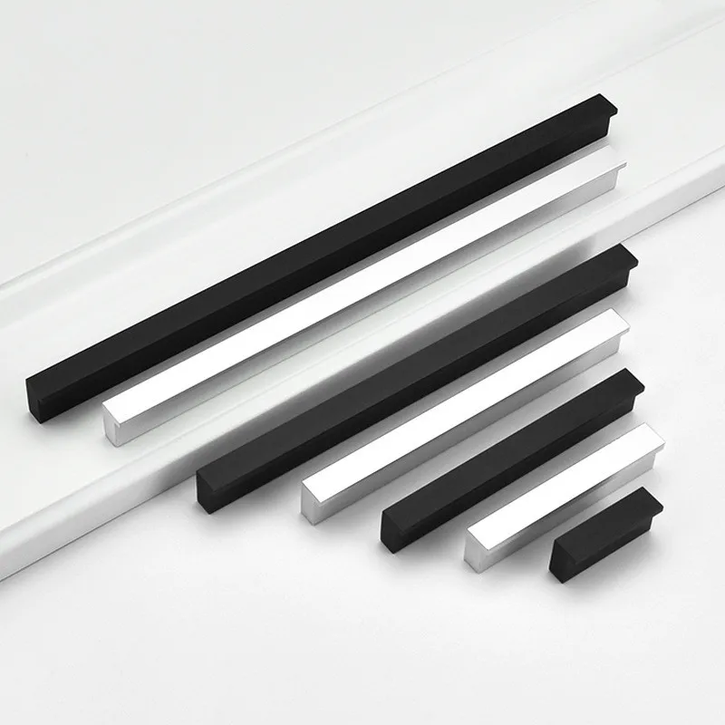 Черные Серебристые скрытые ручки шкафа из алюминиевого сплава для кухонного