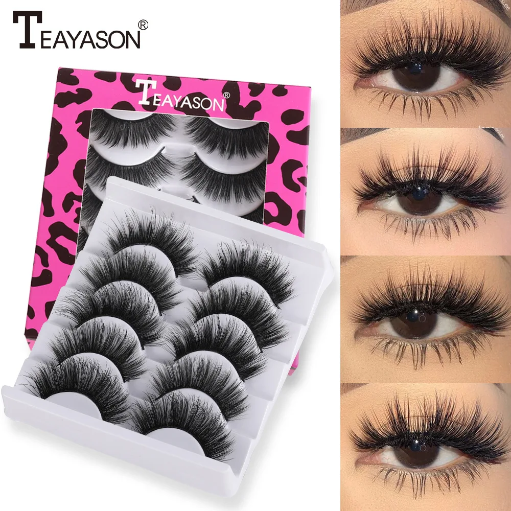 

TEAYASON 5 Pairs 3D Mink Hair False Eyelashes Natural Thick Long Curl Eye Lashes Wispy Makeup Beauty Extension Woman Tools Set