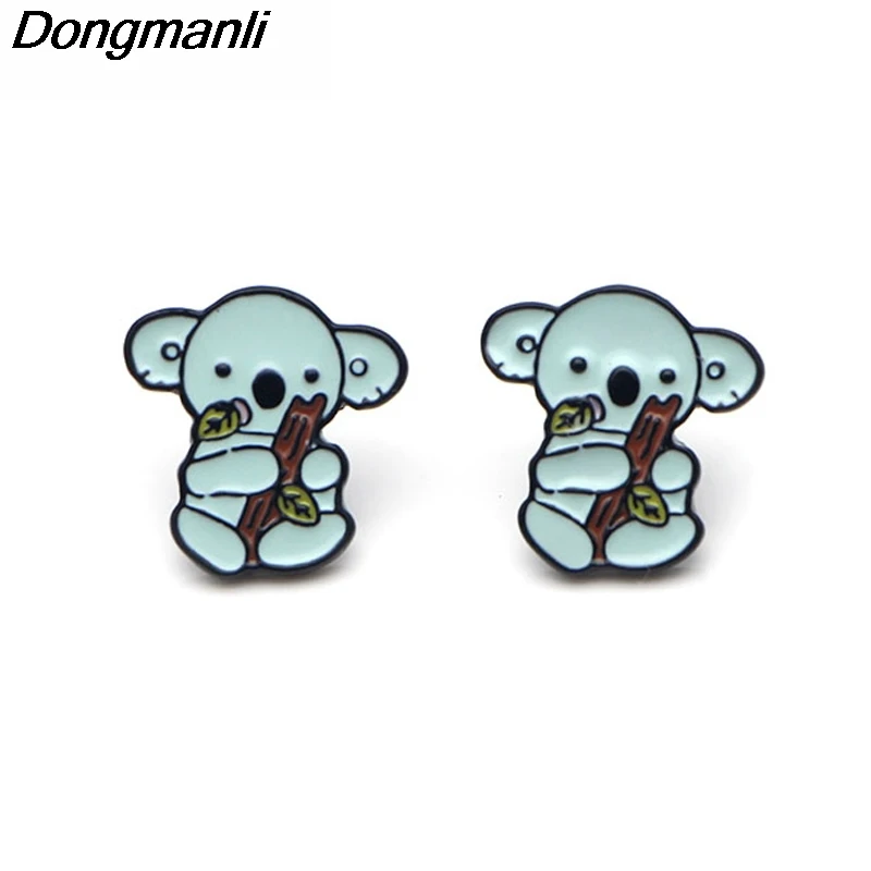 

L2526 Lovely Eat leaves Koala Ear Stud Earrings For Womens kids Enamel pierce Earrings Jewelry Gifts for Girls