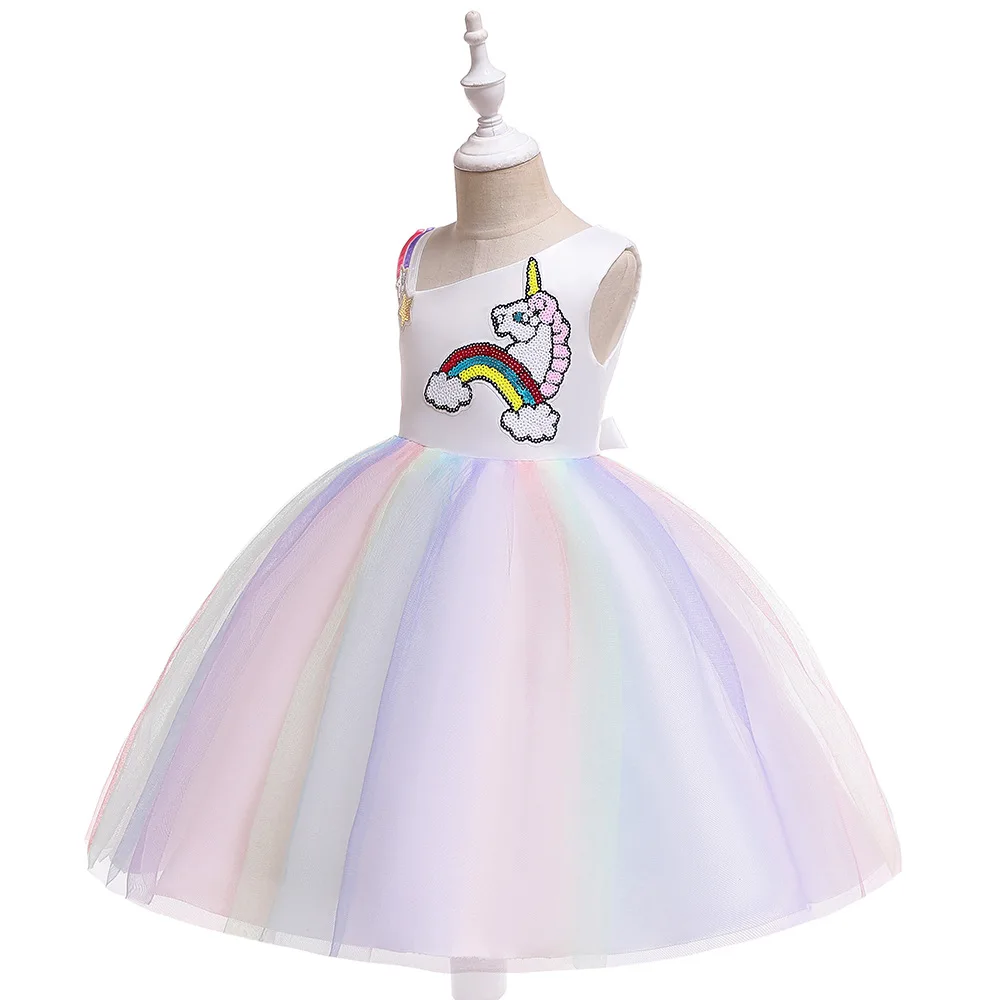 

Flower Girl Dresses Elegant Bow Girl Birthday Dinner Party Dress Princess Kids Formal Gown 2021