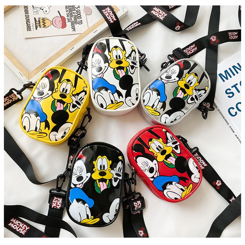 

Disney Mickey Minnie Print Cute Cartoon Children's Bag PU Shoulder Messenger Bag Boys And Girls Coin Purse Accessory Bag
