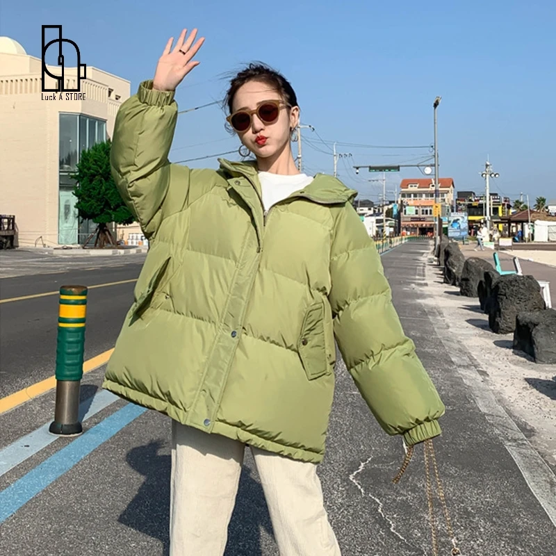 Удачи в Женская модная куртка пуховик с меховым капюшоном женские свободные