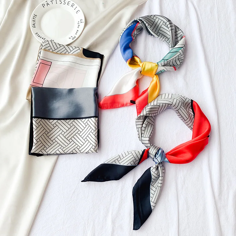 Квадратный шелковый шарф женский модный принт маленькие шарфы для шеи Офисная