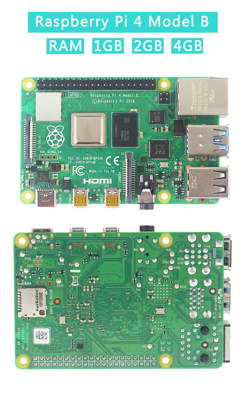 Raspberry Pi 4 модели B 1/2/4GB Оперативная память BCM2711 Cortex-A72 ARM v8 2,4/5G, Wi-Fi, Bluetooh 5,0 вариант SD картой памяти на 32 Гб | Чехол | Мощность | HDMI