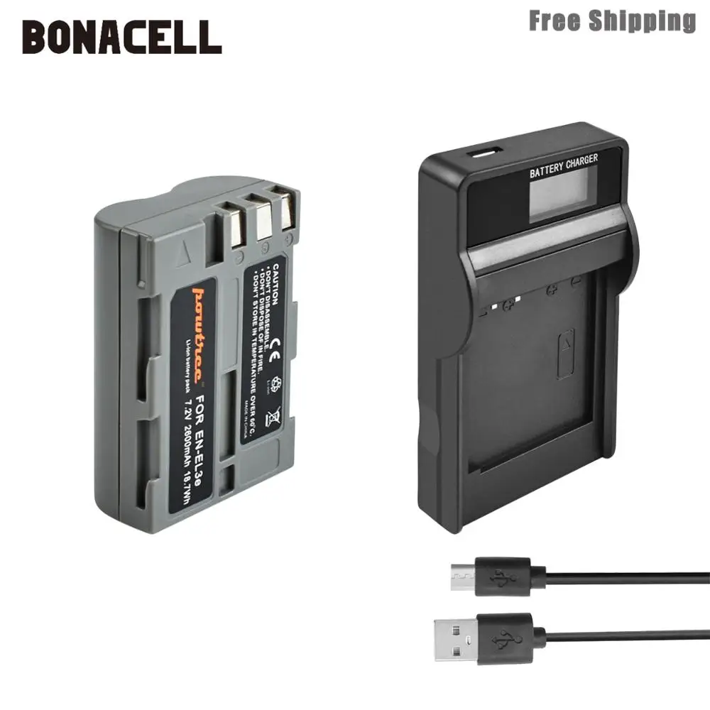 Bonacell 2600 мА/ч, EN-EL3e RU EL3e EL3a ENEL3e Батарея+ Батарея ЖК-дисплей Зарядное устройство для Nikon D300S D300 D100 D200 D700 D70S D80 D90 D5 L50 - Цвет: 1XBatteryLCDCharger