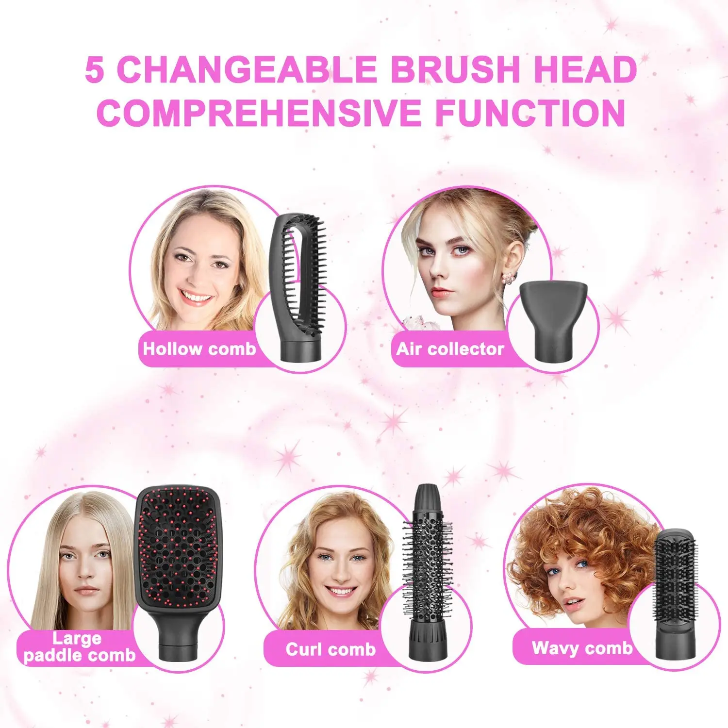 

5 in 1 Hair Styler Hot Air Brush Multifunctional Hair Styling Tools Negative Ionic Hair Dryer Straightening Brush Electric Comb