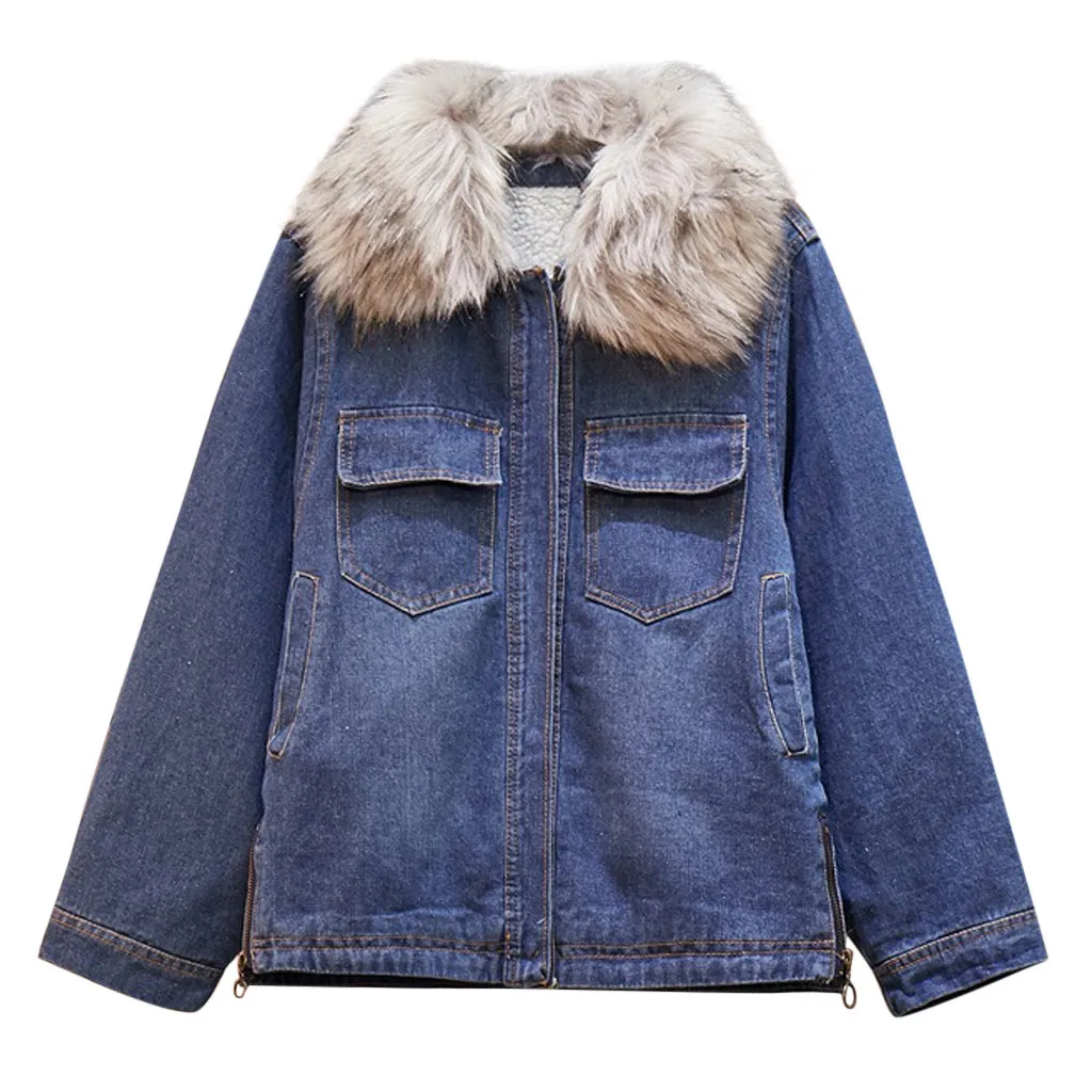 Fashion Women Coat 2019 Winter Autume Cotton Thick Denim Jacket Female Casual Pocket Long Sleeve Windbreaker Overcoat Outwear |