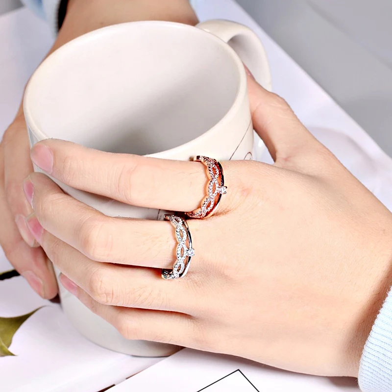 

fashion men and women's letter rings European and American charm rose gold crystal zircon hollow rings for girl's wedding ringn