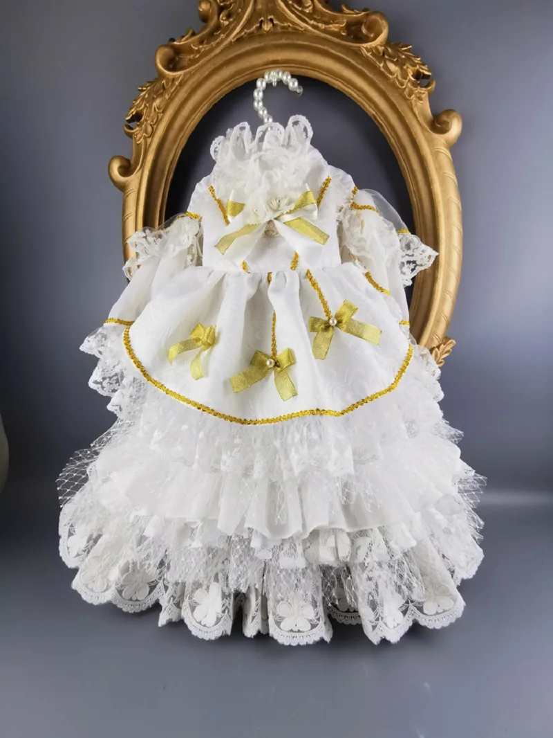 

Free Shipping Dog Clothes Wedding Dress Water Soluble Lace Chapel Train Royal Court Nobility Baroque Pet Gown Photography Poodle