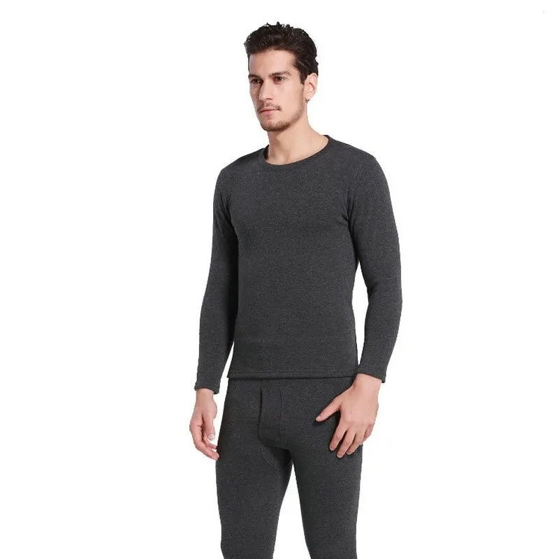 

2020 Winter New Thermal Underwear Plus Velvet Thickening Suit Men's Round Neck Slim Solid Color Autumn Clothes Long Trousers