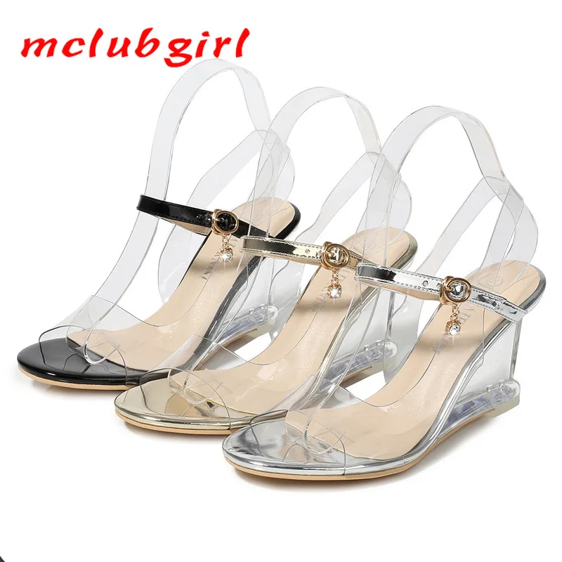 

Mclubgirl 2020 Women Sexy Crystal Sandals Fish Toe Slope Heel Sandals Shoes Quickly Sell Women's Shoes Heeled Shoes WZ