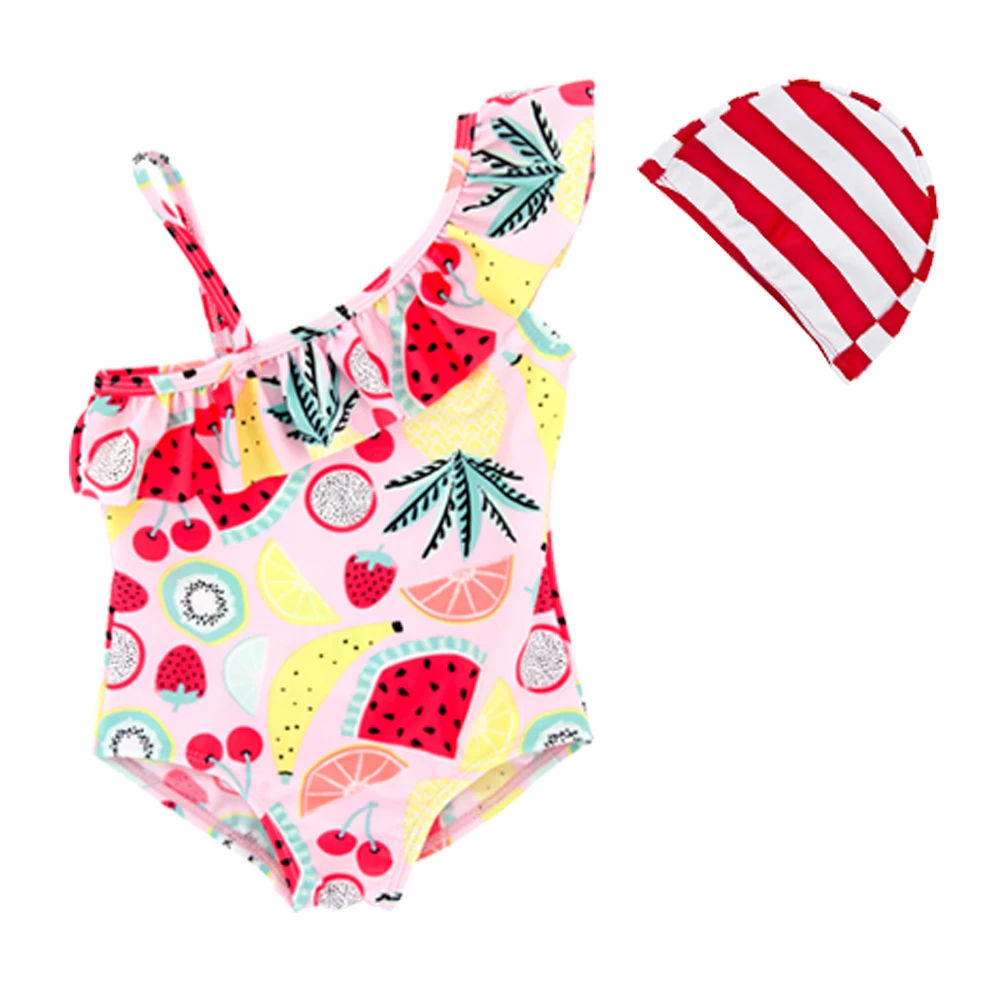 Детский летний купальник в горошек без рукавов с принтом фруктов 2 шт./компл. |