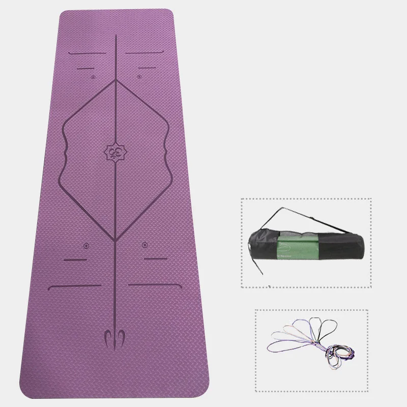 

Резиновый удобный коврик для йоги, нескользящий коврик для упражнений с линией позиции, для фитнеса, для начинающих, для спортзала, для поху...