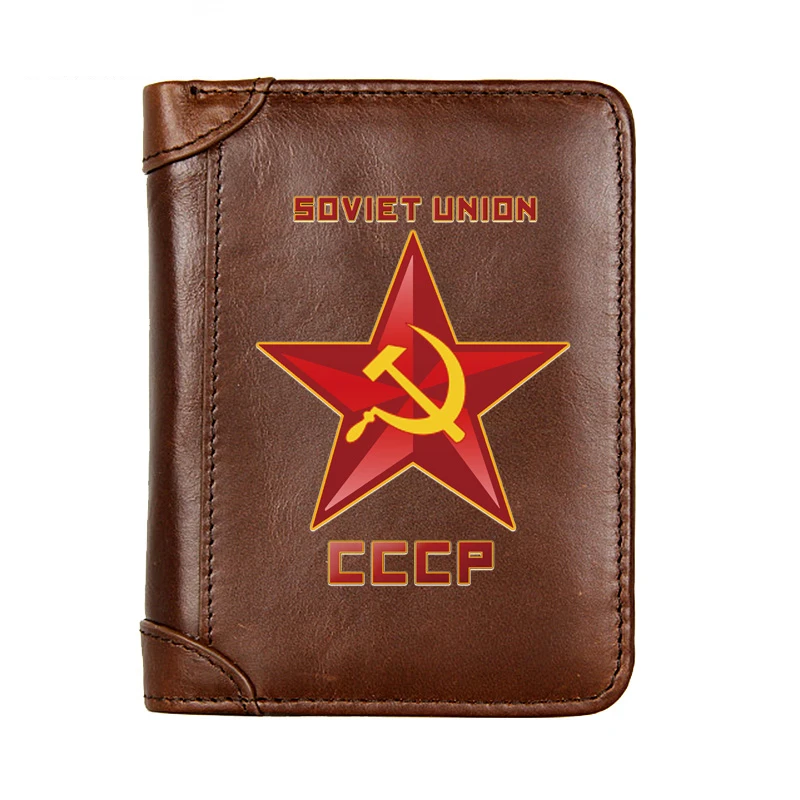 Soviet Red Star CCCP 100% Genuine Leather Men Wallet Business Classic Slim Card Holder Male Short Purses High Quality