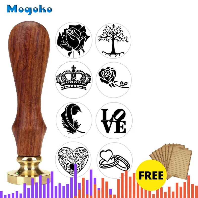 Mogoko 1x Роза из перьев дерево любовь кольцо Корона воск печать, штемпели с деревянной ручкой уплотнение воск Ретро штамп Свадебный античный конверт штамп