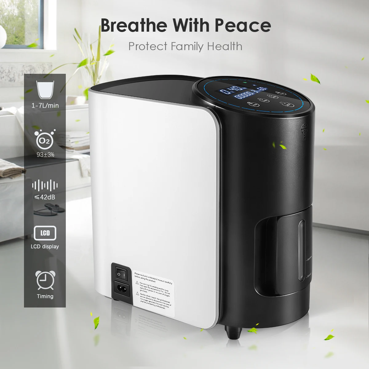 

VARON 1-7L Oxygen Concentrator Machine Generator Portable Oxygen Making Machine Home Air Purifier Without Battery Home Travel