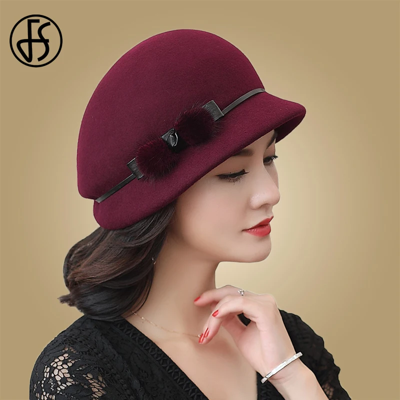 Женская зимняя винтажная шляпка Колокол из шерсти норки|Женские фетровые шляпы| |