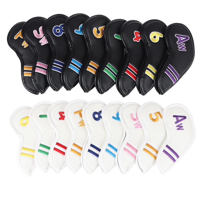 

9Pcs/Set Waterproof PU Sports Golf Iron Head Cover Putter Protector Headcover Embroidered Cue Cap