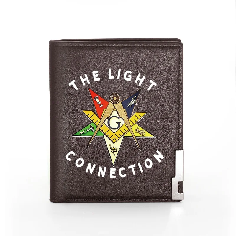 

Classic Masonic The Light Connection Printing Leather Wallet Men Women Bifold Credit Card Holder Short Purse Male