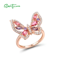 santuzza pure 925 sterling silver ring for women sparkling pink purple gems white cz butterfly ring delicate trendy fine jewelry